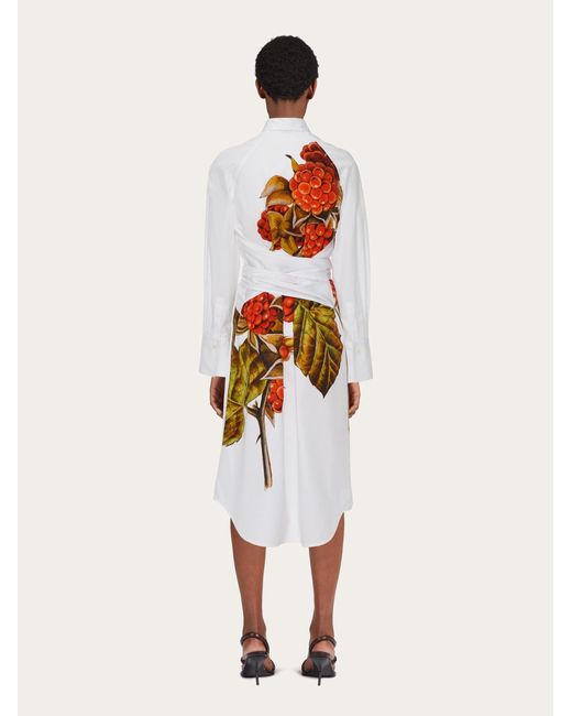 Ferragamo White Damen Hemdblusenkleid mit Botanik-Print