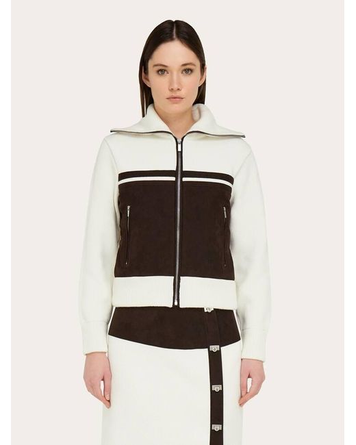Ferragamo White Wool And Alcantara Blouson