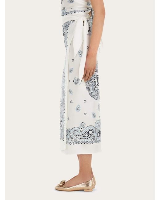 Ferragamo White Arabesque Print Silk Sarong