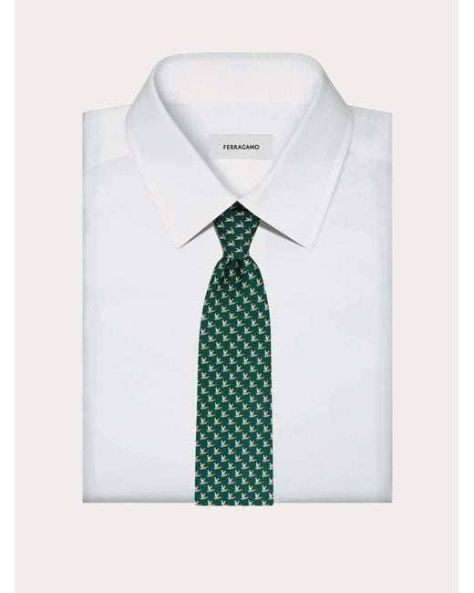 Ferragamo Green Mallard Print Silk Tie for men