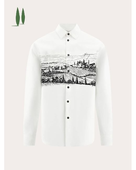 Uomo Camicia Con Stampa di Ferragamo in White da Uomo