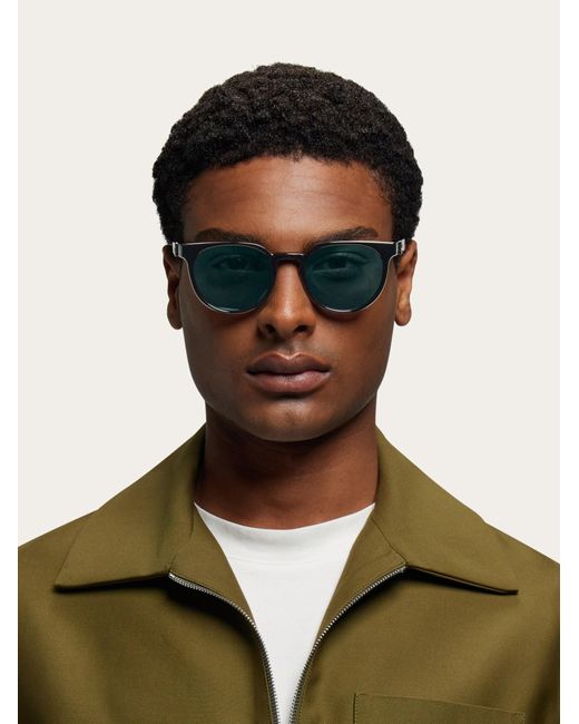 Ferragamo Green Round Frame Sunglasses for men