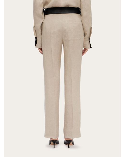 Linen trouser with eco-leather belt Ferragamo en coloris Natural