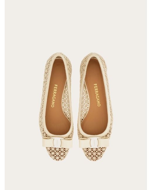 Ferragamo Natural Macramé Vara Bow Pump