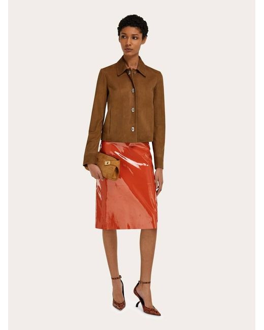 Ferragamo Brown Hug Mini Croc-Effect Tote Bag