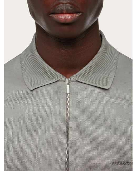 Ferragamo Gray Polo With Zip Collar for men