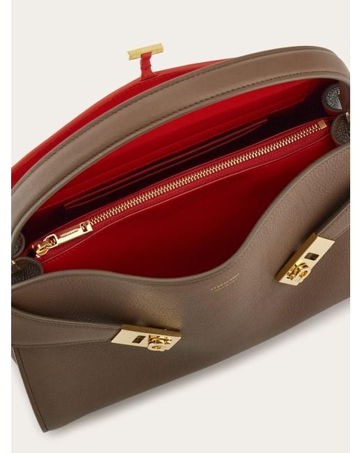 Ferragamo Brown Hug Soft Bicolor Shoulder Bag (M)