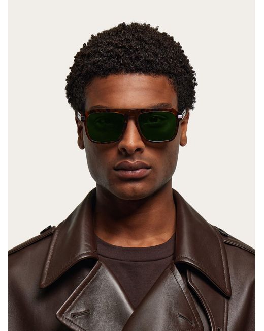 Ferragamo Green Rectangular Frame Sunglasses for men