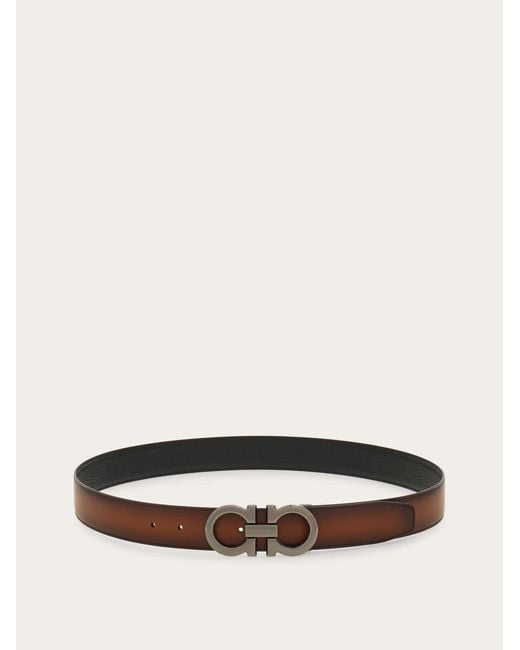 Ferragamo White Reversible And Adjustable Belt With Rectangular Buckle for men