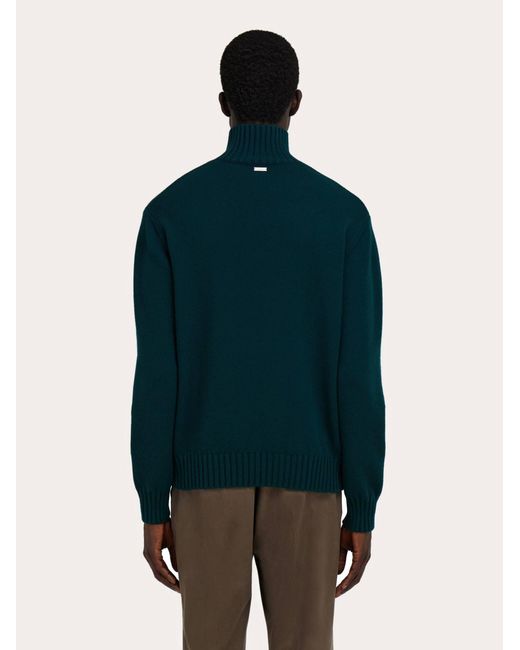 Ferragamo Blue High Neck Cashmere Pullover for men