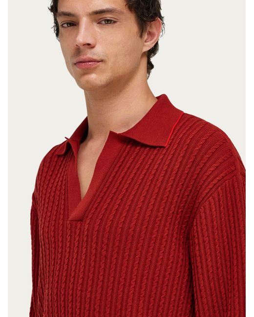 Ferragamo Red Knitted Polo Top for men