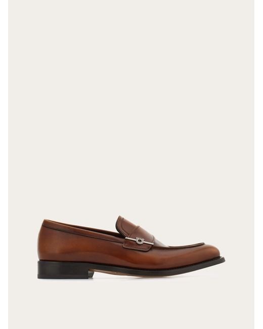 Ferragamo Brown Penny Loafer With Gancini Ornament for men