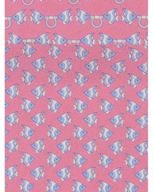 Ferragamo Pink Mini Fish Print Silk Tie for men