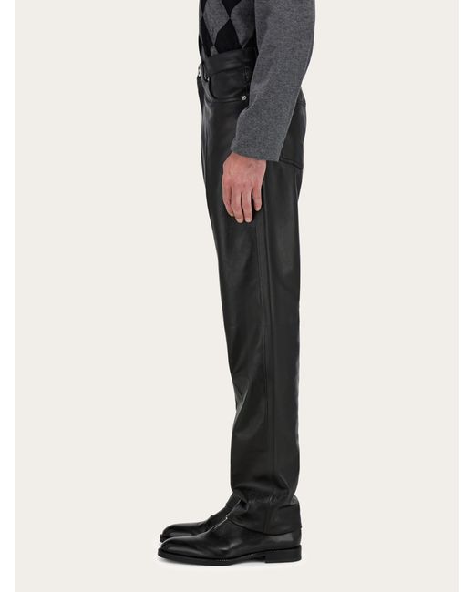 Ferragamo Black Five Pocket Nappa Trousers for men