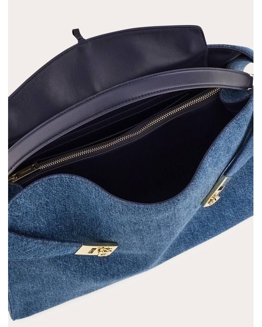 Ferragamo Blue Hug Soft Shoulder Bag (L)