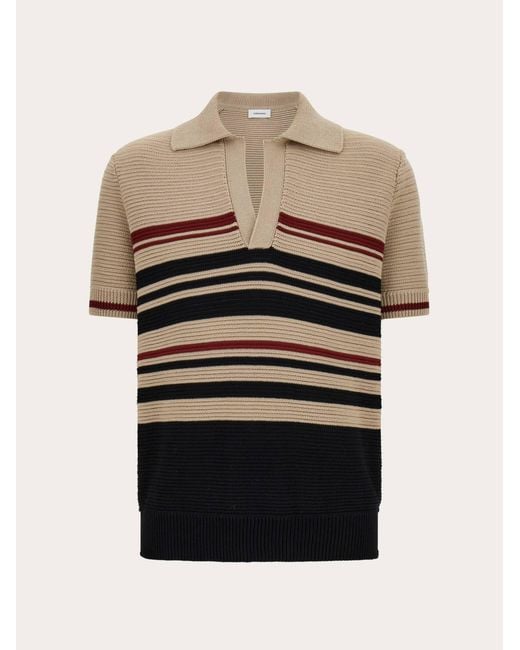 Ferragamo Black Cotton Knit Polo Shirt for men