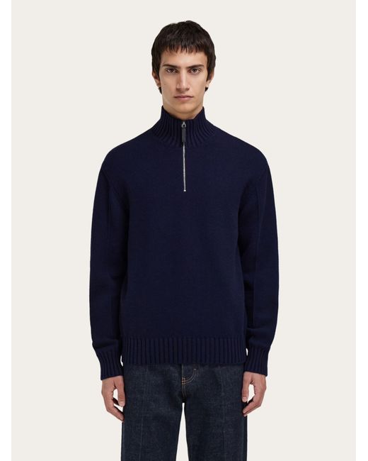 Ferragamo Blue High Neck Cashmere Pullover for men