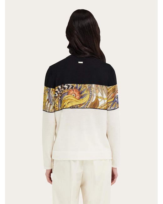 Ferragamo Black V-Neck Cardigan With Rooster Print Inserts