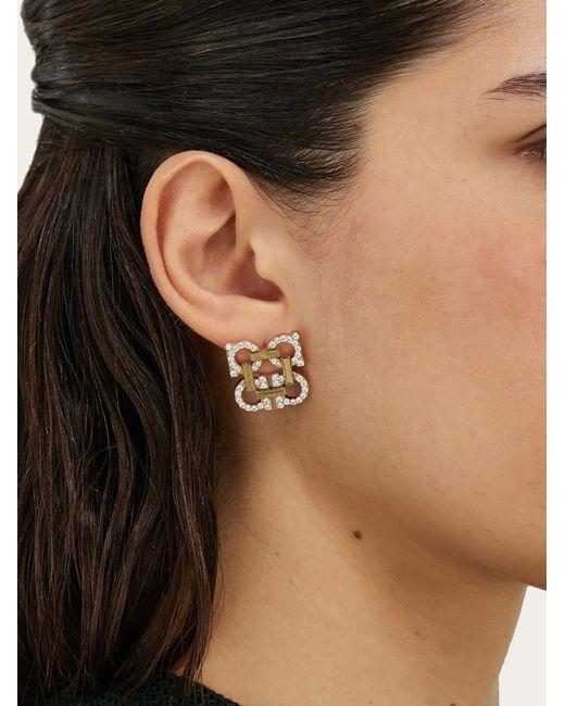 Ferragamo Natural Crystal Embellished Four Gancini Earrings