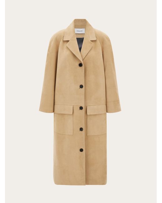 Ferragamo Natural Single Breasted Suede Coat