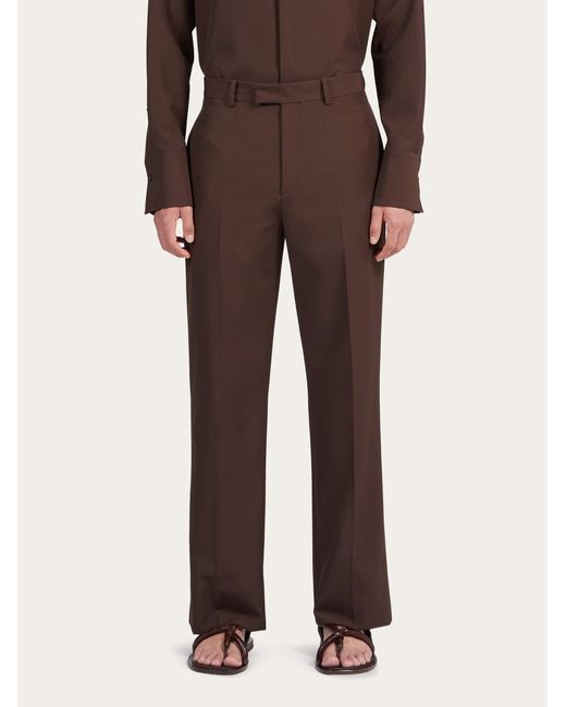 Ferragamo Brown Men Flat Front Tailored Trouser for men