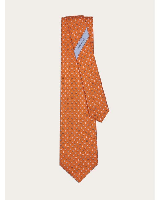Ferragamo Orange Mushroom Print Silk Tie for men