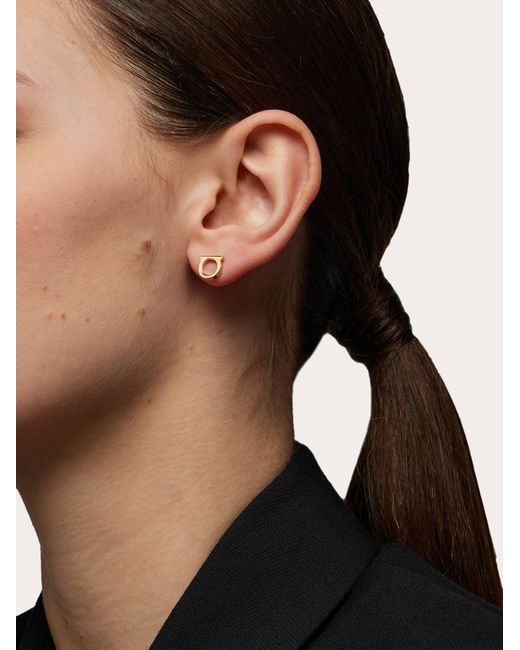 Ferragamo White Silvertone Logo Stud Earrings/0.3"