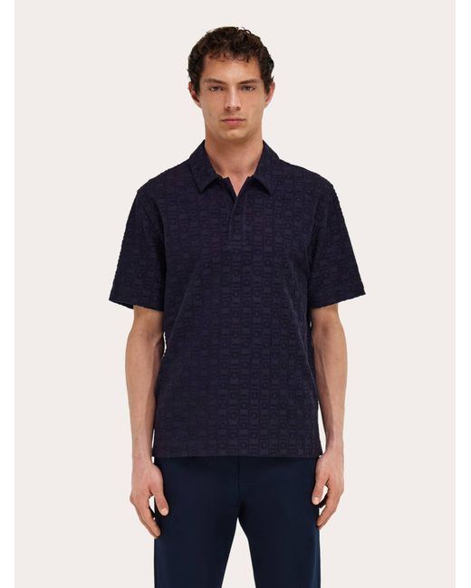 Ferragamo Blue Monogram Polo Shirt for men