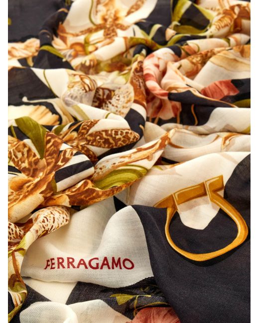 Ferragamo Black Floral Bloom Print Shawl