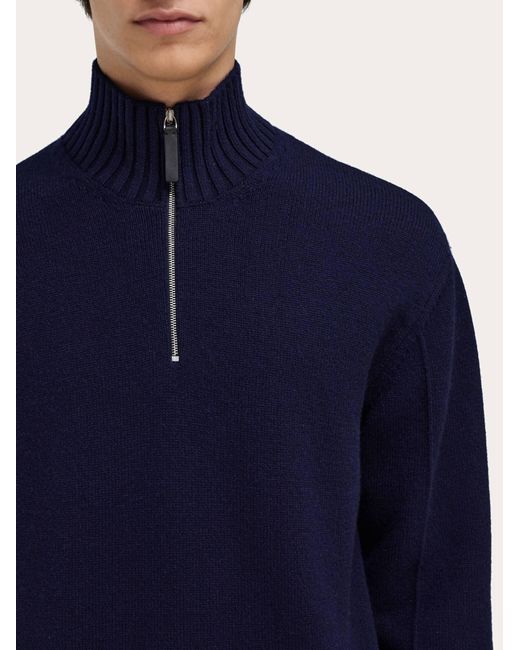 Ferragamo Blue High Neck Cashmere Pullover for men