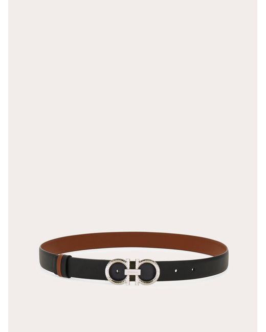 Ferragamo White Reversible And Adjustable Belt With Hammered Gancini