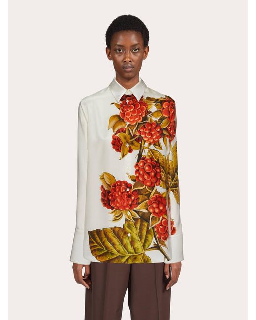 Ferragamo White Damen Bluse mit Botanik-Print