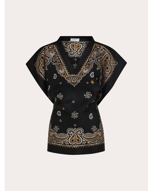 Ferragamo Black Arabesque Print Poncho