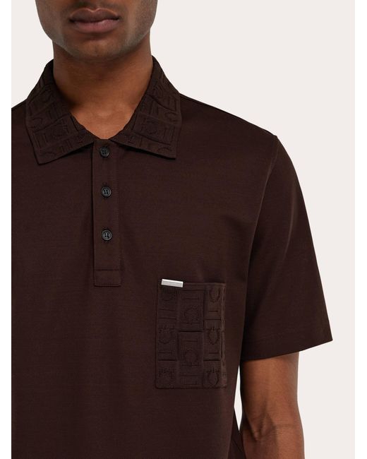 Ferragamo Red V-Neck Polo With Jacquard Pocket Detail for men