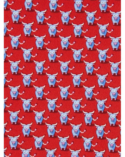 Ferragamo Red Ox Print Silk Tie for men
