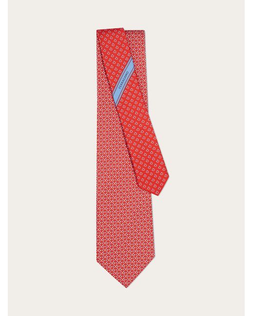 Ferragamo Red Gancini Square Print Silk Tie for men