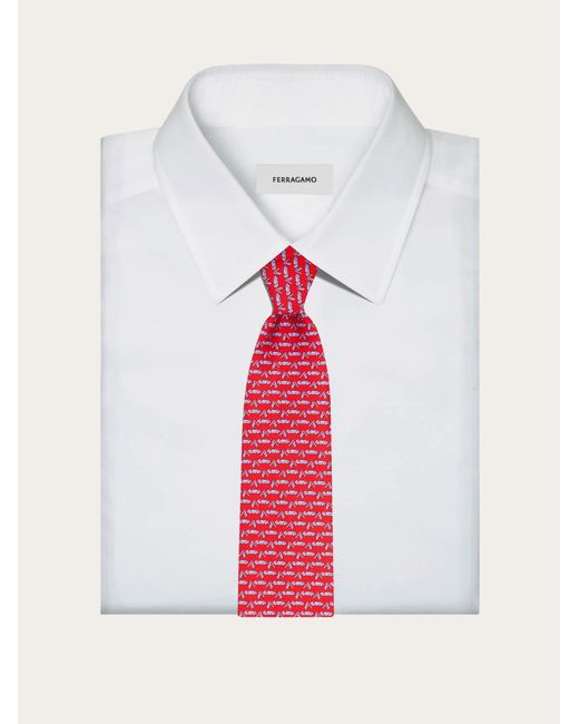 Ferragamo Red Race Print Silk Tie for men