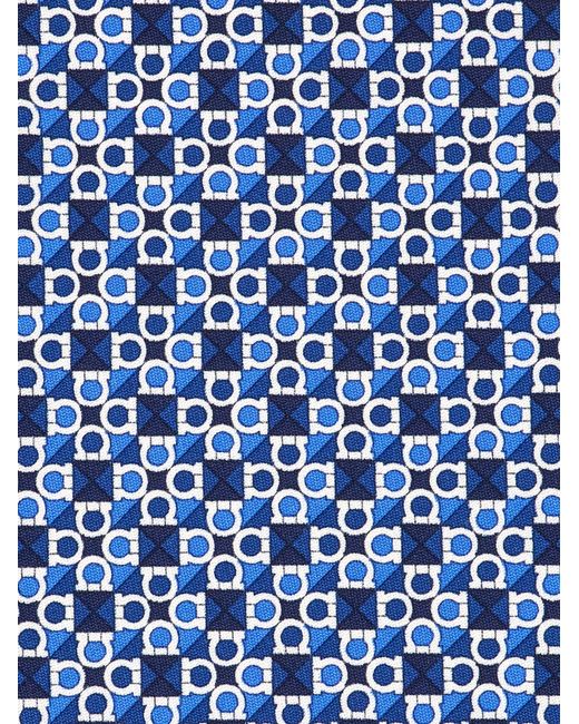 Ferragamo Blue Gancini Square Print Silk Tie for men