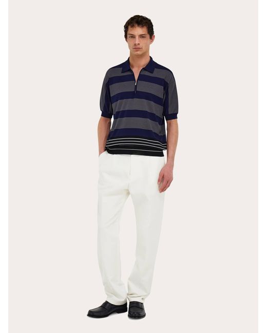 Ferragamo Blue Zip-Fastening Polo Shirt for men