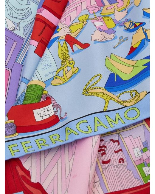 Ferragamo Blue Atelier Print Silk Scarf