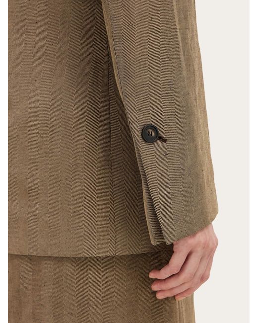 Ferragamo Natural Double Breasted Linen Blend Blazer