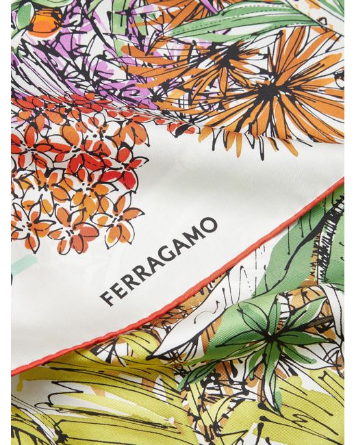 Ferragamo Multicolor Damen Seidenhalstuch mit Dschungel-Print