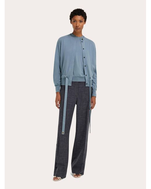 Ferragamo Blue Cardigan With Ribbon Detail