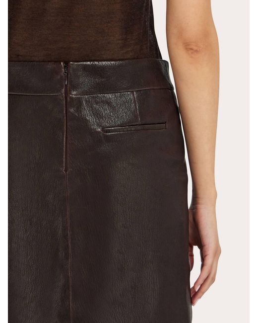 Ferragamo Black Midi Leather Skirt