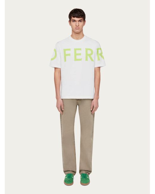 Ferragamo Blue Short Sleeved T-Shirt With Graphic Logo for men
