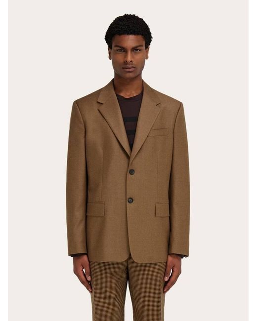Ferragamo Brown Single Breasted Flannel Blazer for men