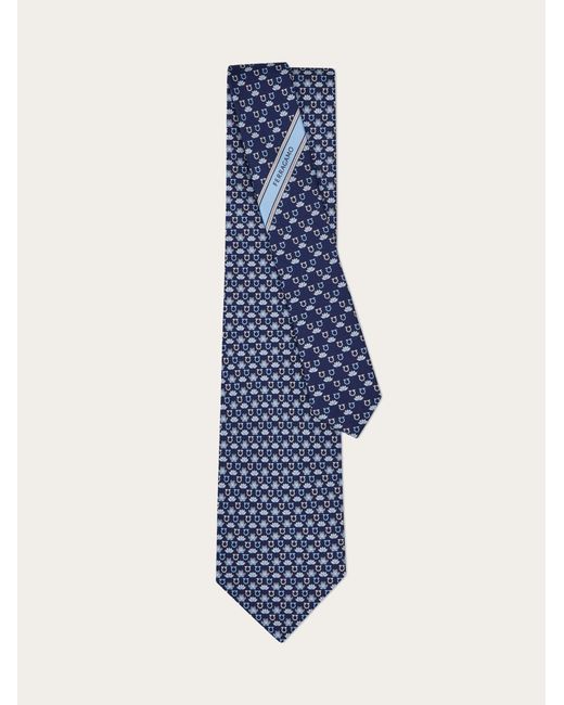 Ferragamo Blue Frog Print Silk Tie for men