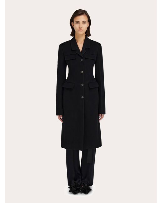 Ferragamo Blue Fitted Single Breasted Coat