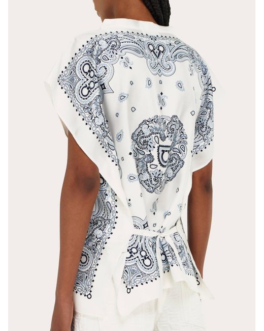 Ferragamo Blue Arabesque Print Poncho