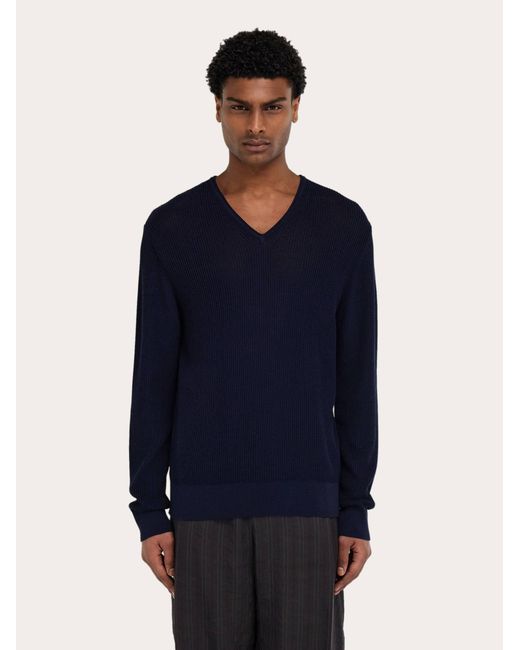 Ferragamo Blue V-Neck Sweater for men